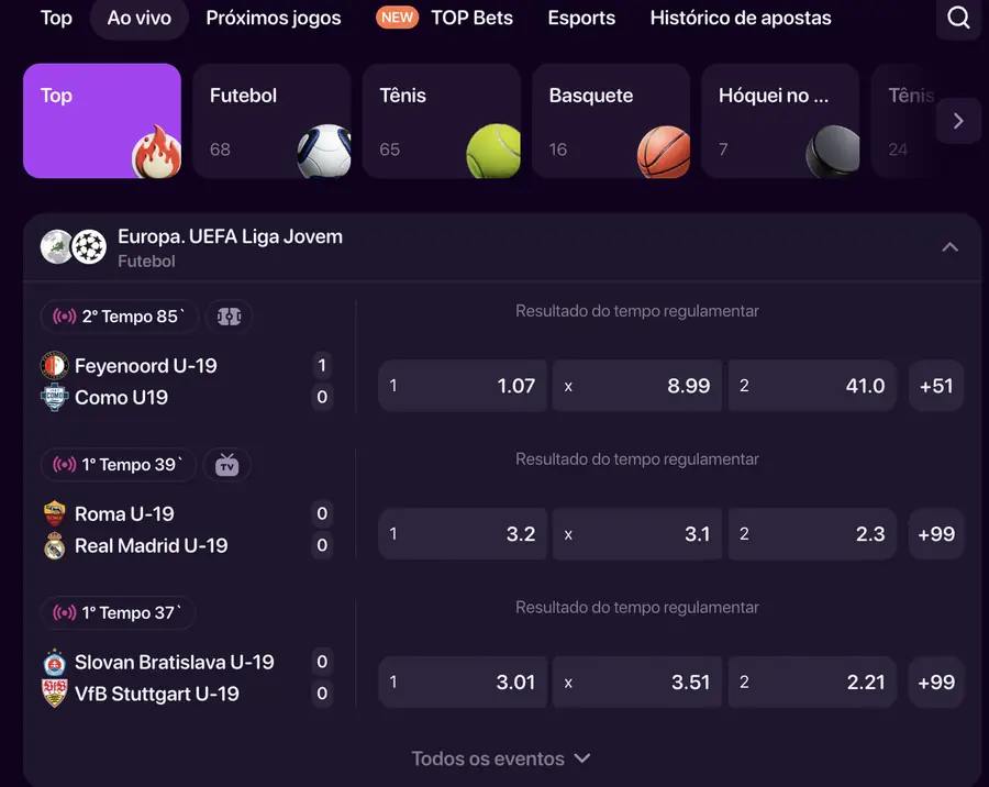 Lista de partidas de futebol ao vivo na MaxWin com placar, tempo de jogo e odds